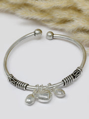 Rajasi Silver Oxidised 925 Silver Heart Charm Bangle Bracelet – Adjustable Minimalist Jewelry for Women