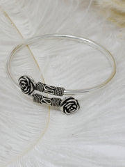 925 Sterling Silver Rose Design Bangle – Adjustable Floral Kada Bracelet for Women & Girls