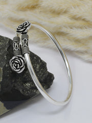 925 Sterling Silver Rose Design Bangle – Adjustable Floral Kada Bracelet for Women & Girls
