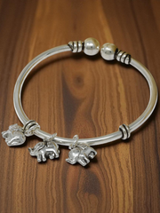 Rajasi Silver Oxidised 925 Silver Elephant Charm Bangle Bracelet – Adjustable Sterling Silver Jewelry