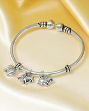 Rajasi Silver Oxidised 925 Silver Elephant Charm Bangle Bracelet – Adjustable Sterling Silver Jewelry