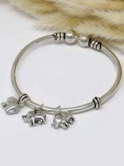 Rajasi Silver Oxidised 925 Silver Elephant Charm Bangle Bracelet – Adjustable Sterling Silver Jewelry