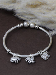 Rajasi Silver Oxidised 925 Silver Elephant Charm Bangle Bracelet – Adjustable Sterling Silver Jewelry