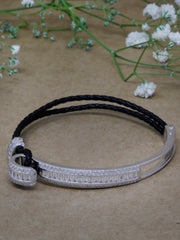 Rajasi Silver 925 Sterling Silver & Leather CZ Bracelet – Unisex Modern Jewelry