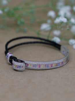 Rajasi Silver 925 Sterling Silver & Leather CZ Bracelet – Unisex Modern Jewelry