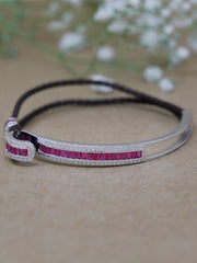 Rajasi Silver 925 Sterling Silver & Leather CZ Bracelet – Unisex Modern Jewelry