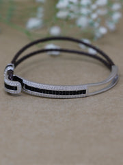 Rajasi Silver 925 Sterling Silver & Leather CZ Bracelet – Unisex Modern Jewelry