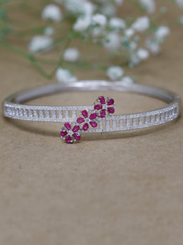 Rajasi Silver 925 Sterling Silver Floral Pink Stone & CZ Bangle Bracelet – Luxury Jewelry