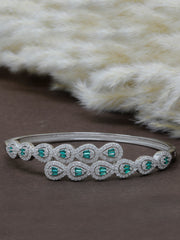 925 Sterling Silver Bangle Bracelet with Pink & Green Stones – CZ Diamond Studded Kada for Women & Girls