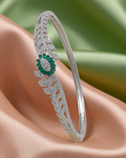 Rajasi Silver 925 Sterling Silver Emerald & CZ Leaf Design Bangle – Luxury Women’s Bracelet
