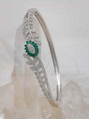 Rajasi Silver 925 Sterling Silver Emerald & CZ Leaf Design Bangle – Luxury Women’s Bracelet