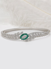 Rajasi Silver 925 Sterling Silver Emerald & CZ Leaf Design Bangle – Luxury Women’s Bracelet