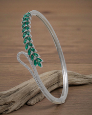 Rajasi Silver 925 Sterling Silver Green Stone Leaf Bangle – Elegant CZ Designer Bracelet for Women