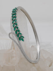 Rajasi Silver 925 Sterling Silver Green Stone Leaf Bangle – Elegant CZ Designer Bracelet for Women