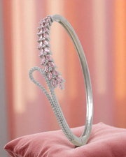 Rajasi Silver 925 Sterling Silver Green Stone Leaf Bangle – Elegant CZ Designer Bracelet for Women