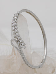 Rajasi Silver 925 Sterling Silver Green Stone Leaf Bangle – Elegant CZ Designer Bracelet for Women