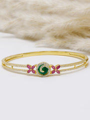 18k gold plated floral white&ruby stone dual-line bracelet in 925 silver