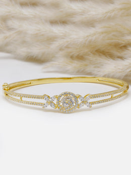 18k gold plated floral white&ruby stone dual-line bracelet in 925 silver