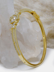 18k gold plated floral white&ruby stone dual-line bracelet in 925 silver