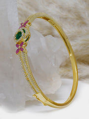 18k gold plated floral white&ruby stone dual-line bracelet in 925 silver