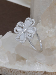 White Floral CZ Clover Ring