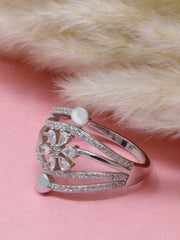 925 Sterling Silver Flower Ring – Adjustable CZ Petal Design for Women