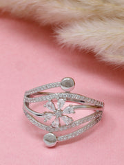 925 Sterling Silver Flower Ring – Adjustable CZ Petal Design for Women