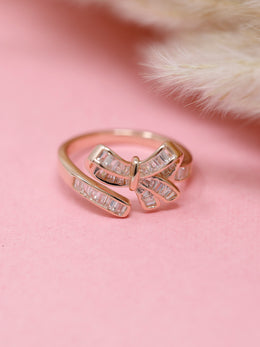 925 Sterling Silver Bow Ring – Adjustable CZ Ring for Women