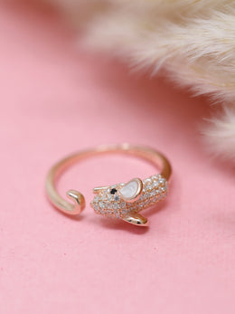 925 Sterling Silver Mouse Design Adjustable Ring – Cute Animal Jewelry for Women