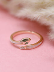 925 Sterling Silver Snake Ring | Gold Plated Serpent Wrap Ring with CZ Eyes