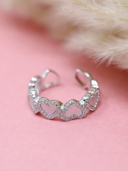 925 Sterling Silver Heart Band Ring | Rhodium Plated CZ Eternity Ring for Women