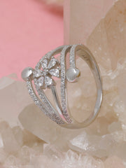 925 Sterling Silver Flower Ring – Adjustable CZ Petal Design for Women