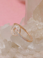 925 Sterling Silver Gold Plated Circle Ring | Modern Baguette CZ Halo Band Ring