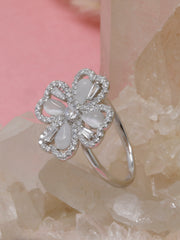 925 Sterling Silver Four-Leaf Clover Ring – Lucky Floral Statement Ring
