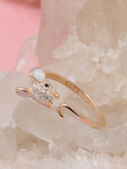 925 Sterling Silver Mouse Design Adjustable Ring – Cute Animal Jewelry for Women