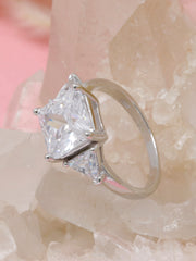 925 Sterling Silver Emerald Cut Green Gemstone Ring with CZ Accents – Elegant Statement Jewelry