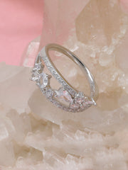 925 Sterling Silver CZ Split Band Ring | Rhodium Plated Marquise & Pear Cut Statement Ring