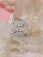 925 Sterling Silver Triple Teardrop CZ Ring – Elegant Adjustable Swirl Design for Women