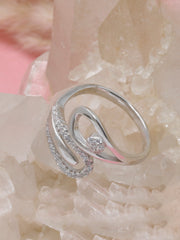 925 Sterling Silver Teardrop Open Ring – Elegant Adjustable CZ Swirl Ring for Women