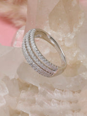 925 Sterling Silver Triple Row CZ Ring – Elegant Women’s Band for Daily & Special Wear