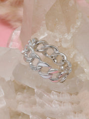 925 Sterling Silver Chain Link Band – Unisex Cuban Link Statement Ring