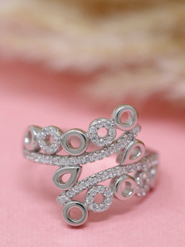 925 Sterling Silver CZ Cocktail Ring | Rhodium Plated Statement Ring for Women