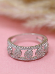 925 Sterling Silver Rhodium Plated Circle Band Ring | Elegant CZ Statement Ring for Women