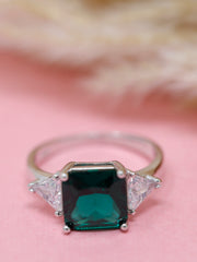 925 Sterling Silver Emerald Cut Green Gemstone Ring with CZ Accents – Elegant Statement Jewelry