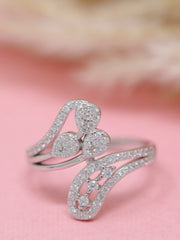 925 Sterling Silver Triple Teardrop CZ Ring – Elegant Adjustable Swirl Design for Women
