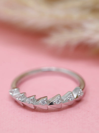 925 Sterling Silver Chevron CZ Ring | Geometric Minimalist Band Ring | Dainty Stacking Ring