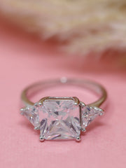 925 Sterling Silver Emerald Cut Green Gemstone Ring with CZ Accents – Elegant Statement Jewelry