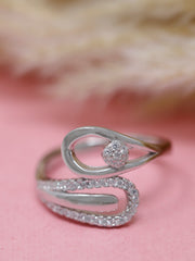 925 Sterling Silver Teardrop Open Ring – Elegant Adjustable CZ Swirl Ring for Women