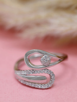 925 Sterling Silver Teardrop Open Ring – Elegant Adjustable CZ Swirl Ring for Women