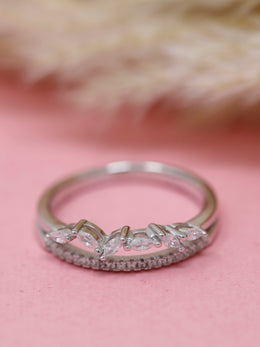 925 Sterling Silver Marquise Cut CZ Leaf Band Ring – Elegant Women’s Promise & Stacking Ring